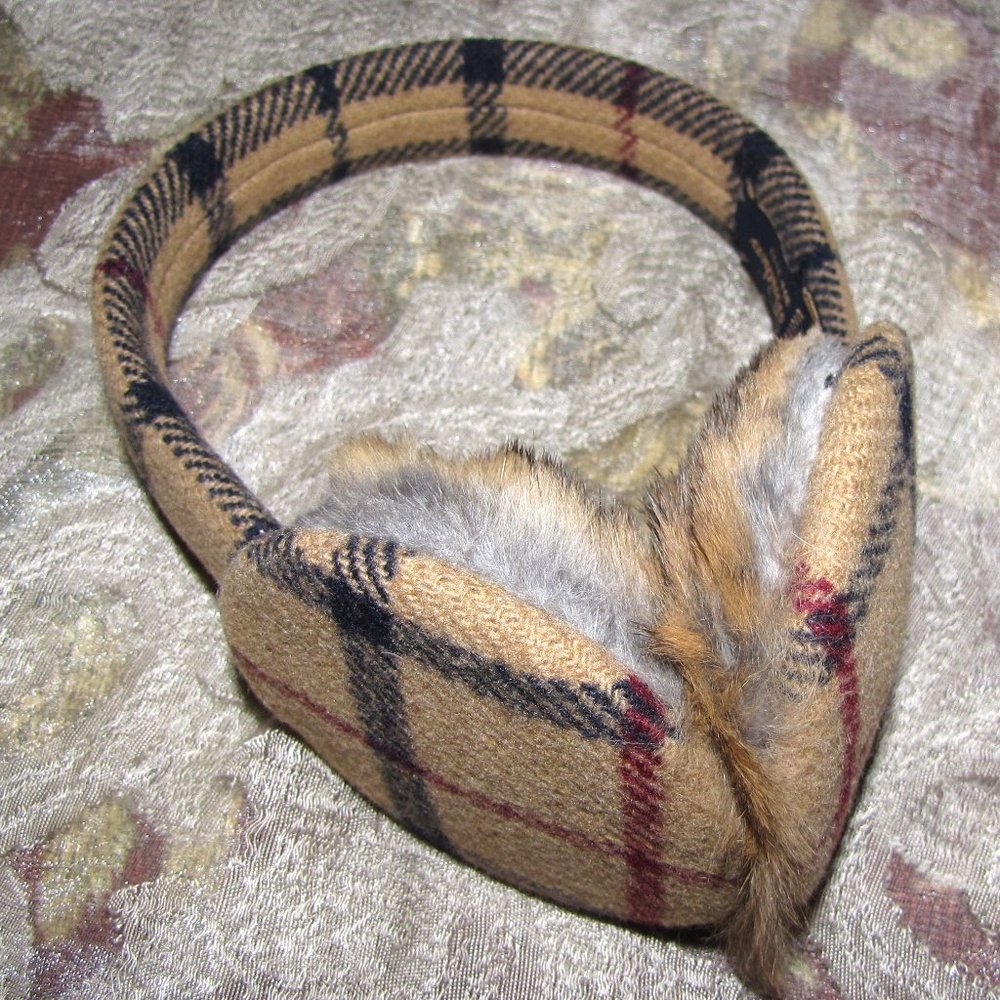 Brooks Brothers Luxury Plaid Wool & Rabbit Fur  Ear Muffs